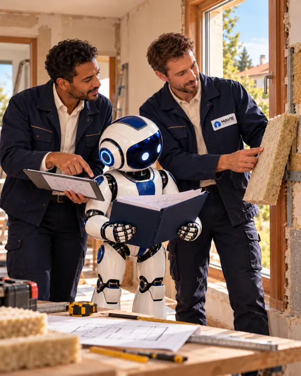 Deux experts Mavie examinent un isolant avec OPTIMUS